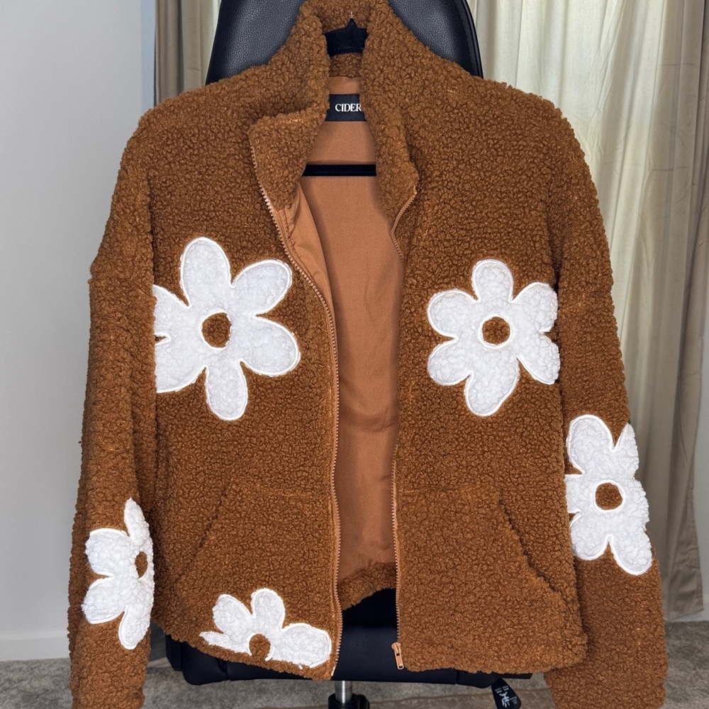 Cider Tan Floral Teddy Jacket